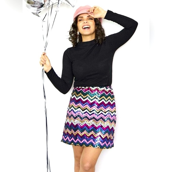 Hutch Dresses & Skirts - Anthropologie Hutch Chevron Rainbow Sequin Mini Skirt Size Large